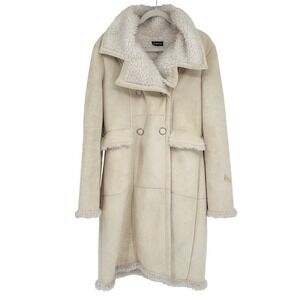 Bebe‎ Womens Vintage Y2K Faux Suede Sherpa Lined Penny Lane Jacket Coat Beige